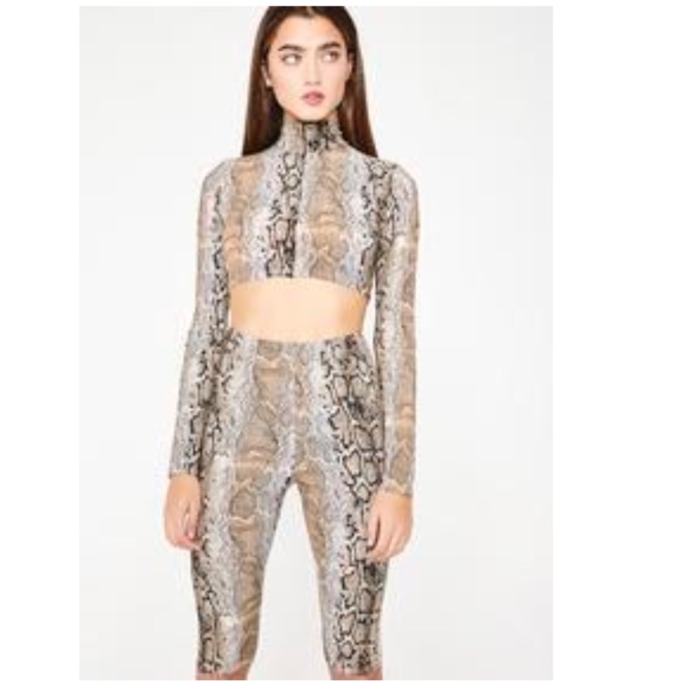 Snake skin print biker set leggings and crop top US S like new